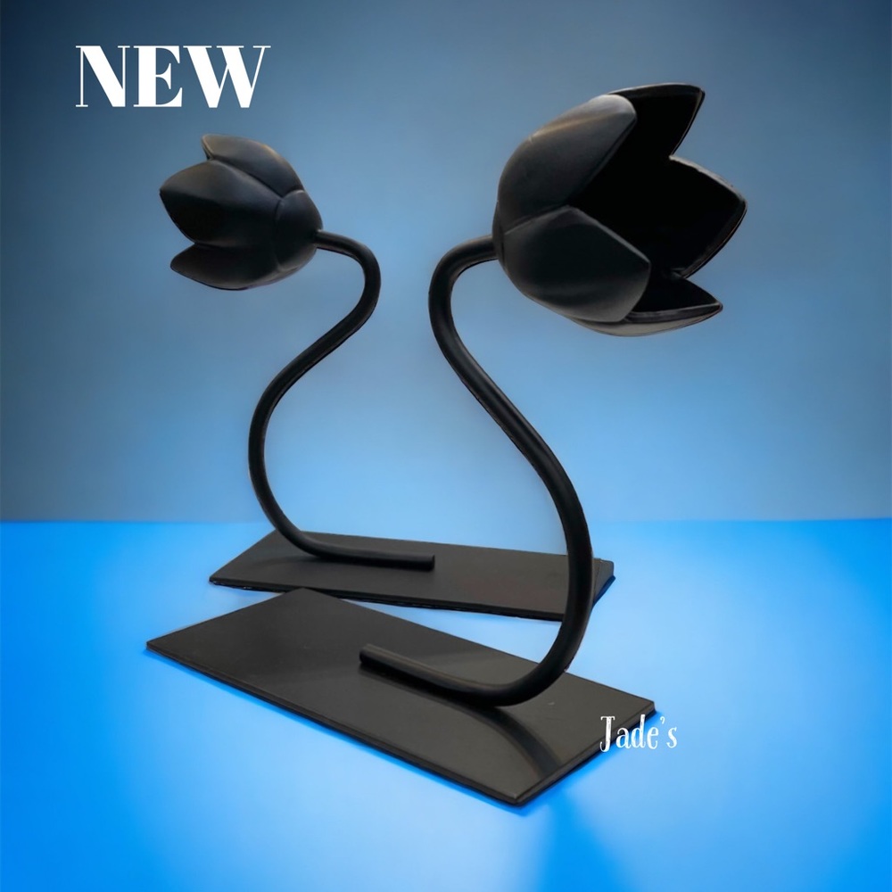 IKEA BAKHASARE Bookend Steel flower Tulip Black, BRAND NEW (SET OF 2)
